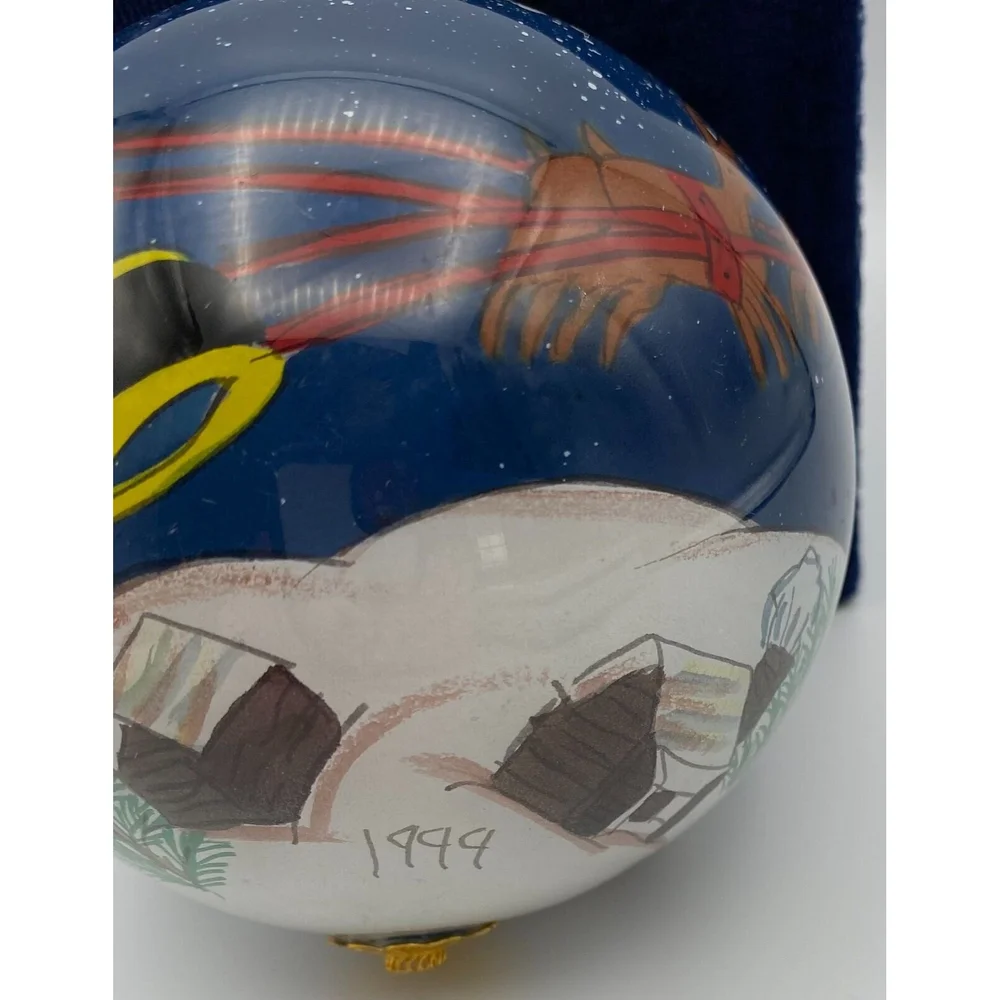 Pier 1 Li Bien Hand Painted Santa Sleigh Reindeer 1999 Christmas Glass Ornament